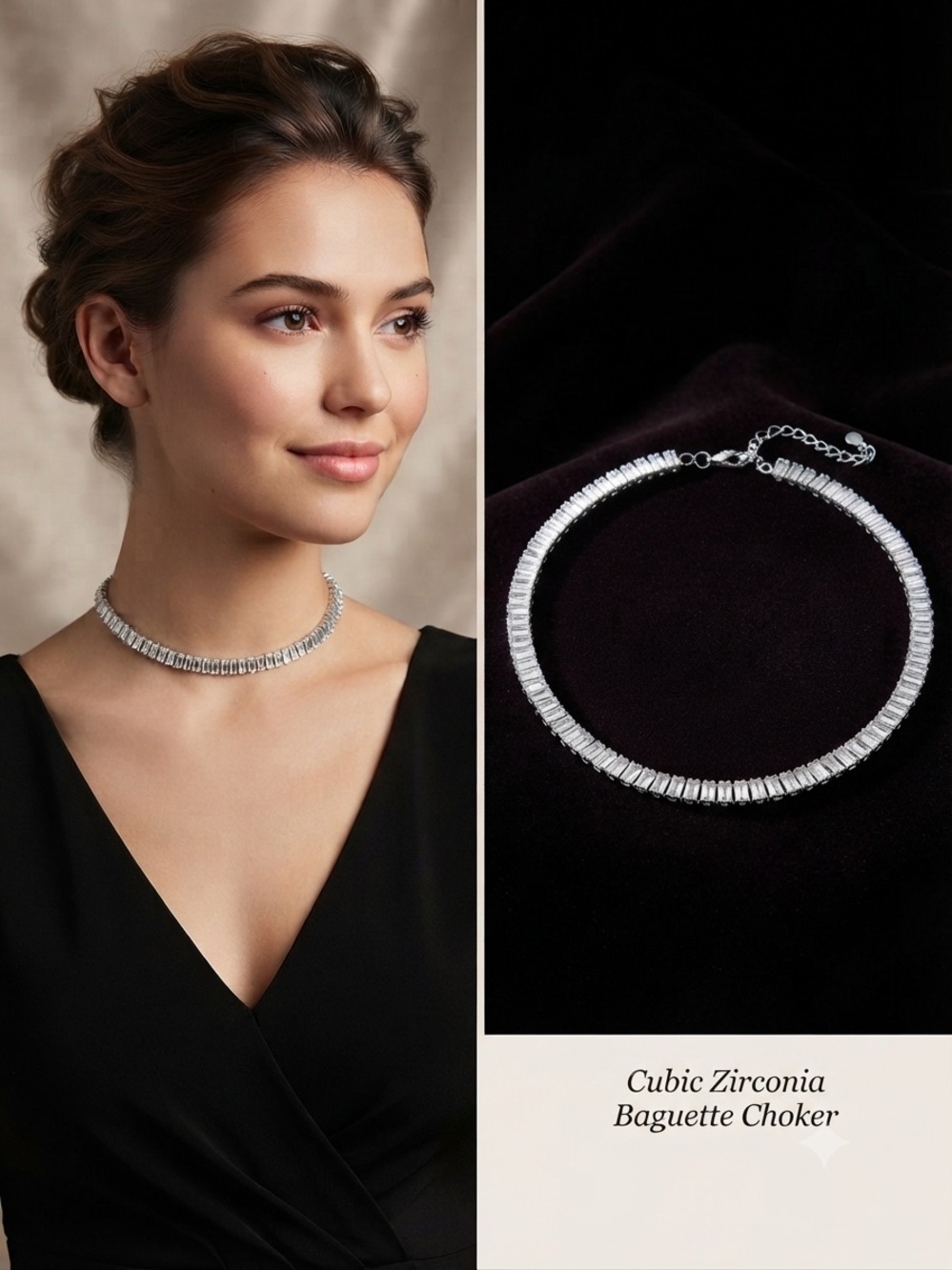 Icing Cubic Zirconia Baguette Choker Necklace – Sparkly Statement Piece